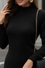 Kadın Uzun Kollu Balıkçı Yaka Triko Mini Boy Elbise - Görsel 2