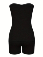 Kadın Iki Yanı Yırtmaçlı Straplez Bluzmini Tayt Kaşkorse Ikili Takım - Görsel 4