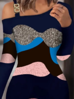 Kadın Uzun Kollu Tek Omuzu Askı Toka Detaylı Kısa Dalgıç Elbise - Görsel 2