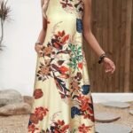 Kadın Askılı Yuvarlak Yaka Cepli Desenli Süprem Elbise