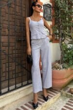 Kalın Askılı Bluz Pantolon Keten Takım 10187 - Görsel 5