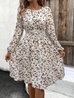 Kadın Uzun Kollu Bot Yaka Beli Lastikli Midi Süprem Elbise - Görsel 3