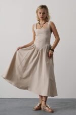 Askılı Uzun Elbise - Taş - Görsel 2