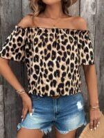 Kadın Madonna Yaka Fırfırlı Leopar Desenli Mikro Kumaş Bluz - Görsel 2