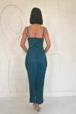 Zümrüt Piliseli Halter Boyun Elbise - Görsel 4