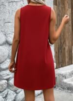 Kadın Askılı V Yakalı Geniş Kesim Detaylı Kısa Janjan Krep Elbise - Görsel 5