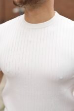 Erkek Fitilli Bisiklet Yaka Triko Tişört - Görsel 3