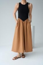 İki Renkli Elbise - Siyah-Taba - Görsel 3