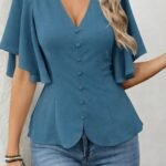 Kadın Kısa Kollu önden Düğmeli Ithal Krep Bluz