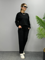 Kadın Uzun Kollu Bisiklet Yaka Viskon Iki Iplik Bluz Ve Pantolon Ikili Takım - Görsel 5