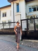 Kadın Dalgıç Kumaş Dijital Leopar Baskılı Midi Boy Elbise - Görsel 8