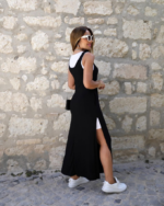 Kadın Askılı Yuvarlak Yakalı Cepli Yırtmaç Detaylı Viskon Elbise Ve Atlet Ikili Takım - Görsel 4