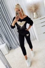 Kadın Uzun Kollu V Yakalı Desenli Viskon Iki Iplik Bluz Ve Pantolon Ikili Takım - Görsel 3