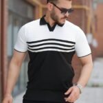 Erkek çizgi Desenli Yakalı Kısa Kollu T-shirt