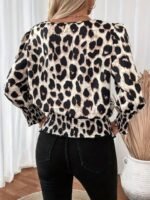 Kadın Uzun Kollu Bisiklet Yaka Leopar Desenli Modal Bluz - Görsel 3