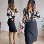 Kadın Uzun Kollu Yakalı üst Dalgıç Eteği Krep Kemerli Elbise