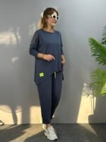 Kadın Iki Iplik Viskon Pamuk Kumaş Arma Detaylı Ikili Takım - Görsel 4