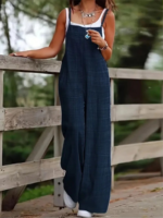 Kadın Askılı Yandan Fermuarlı Geniş Paçalı Valencia Tulum