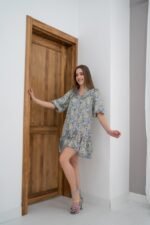 Yeşil Desenli Saten Elbise - Görsel 3