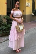 Büzgülü Crop Kat Detaylı Fırfır Etekli Takım 10196