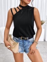 Kadın Omuzdan şerit Detaylı Yarı Balıkçı Yaka Viskon Bluz - Görsel 2