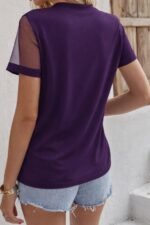 Kadın Kısa Kollu Tül Detaylı Taşlı Janjan Krep Bluz - Görsel 3