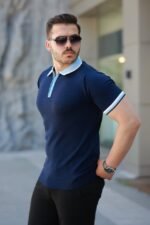 Erkek Renkli Yaka Kısa Kollu Tişört - Görsel 2