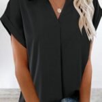 Kadın Kısa Kollu Yakalı Dokuma Viskon Bluz
