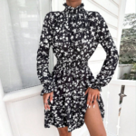 Kadın Uzun Kollu Balıkçı Yaka çiçek Baskılı Helen Kumaş Elbise - Görsel 7