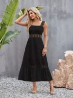 Kadın Askılı Dantel Detaylı Kiloş Janjan Krep Elbise - Görsel 4