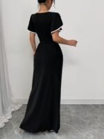 Kadın Kısa Kollu Kare Yakalı önden çapraz Kesim Detaylı Krep Elbise - Görsel 5