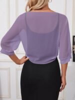 Kadın Truvakar Kollu önden Bağlamalı Kısa şifon Bolero Ceket - Görsel 2