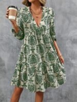 Kadın Uzun Kollu V Yakalı Fırfırlı Mini Süprem Elbise - Görsel 2