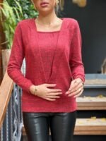 Kadın Uzun Kollu Kruvaze Yaka Kol Ve Etek Ucu Manşet Detay Yumoş Bluz - Görsel 6