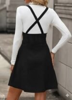 Kadın Askılı Düğmeli Mini Süet Elbise - Görsel 2