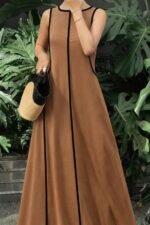 Kadın Omuzlardan Açık Yaka Ince şerit Detaylı Uzun Viskon Elbise - Görsel 2