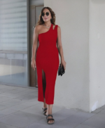 Kadın Kolsuz Tek Omuz Damla Detay JanJan Krep Elbise - Görsel 2