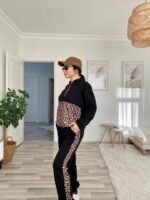 Kadın Uzun Kollu Leopar Detay Sweat Ve Yanı Leopar şerit Detay Pantolon Ikili Takım - Görsel 2
