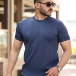 Erkek Ince çizgi Dokulu Bisiklet Yaka Kısa Kollu T-shirt