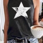 Kadın Askılı Yuvarlak Yaka Yıldız Desenli Süprem Bluz