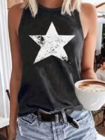 Kadın Askılı Yuvarlak Yaka Yıldız Desenli Süprem Bluz