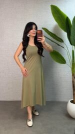 Kadın Askılı Yuvarlak Yaka Süprem Kumaş Elbise