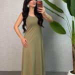 Kadın Askılı Yuvarlak Yaka Süprem Kumaş Elbise