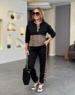 Kadın Uzun Kollu Leopar Detay Sweat Ve Yanı Leopar şerit Detay Pantolon Ikili Takım - Görsel 2