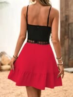 Kadın Ip Askılı Kruvaze Yaka Bel Dantel Ithal Krep Elbise - Görsel 4