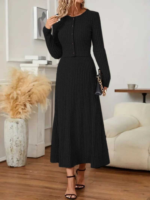 Kadın Uzun Kollu önden Düğmeli Bluz Ve Yüksek Bel A Kesim Uzun Etek şardonlu Kaşkorse Ikili Takım - Görsel 3