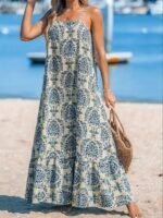 Kadın Ip Askılı Desenli Fırfırlı Süprem Elbise - Görsel 2