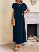 Kadın Uzun Kollu Yakası Açık Viskon Elbise - Görsel 2