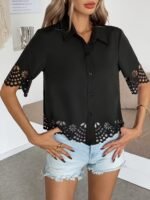 Kadın Kısa Kollu Yakalı önden Düğmeli Dubai Gömlek Bluz - Görsel 3