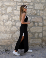 Kadın Askılı Yuvarlak Yakalı Cepli Yırtmaç Detaylı Viskon Elbise Ve Atlet Ikili Takım - Görsel 3